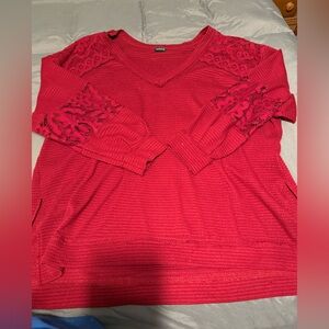 Red Lace Sleeve Sweater